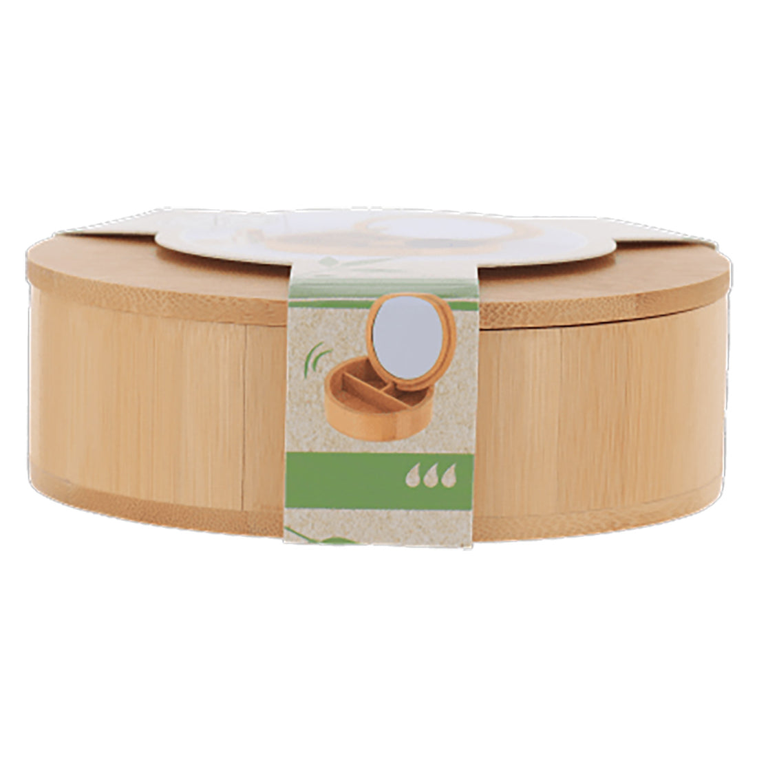 Cutie rotundă din bambus cu oglindă – Bambus natural