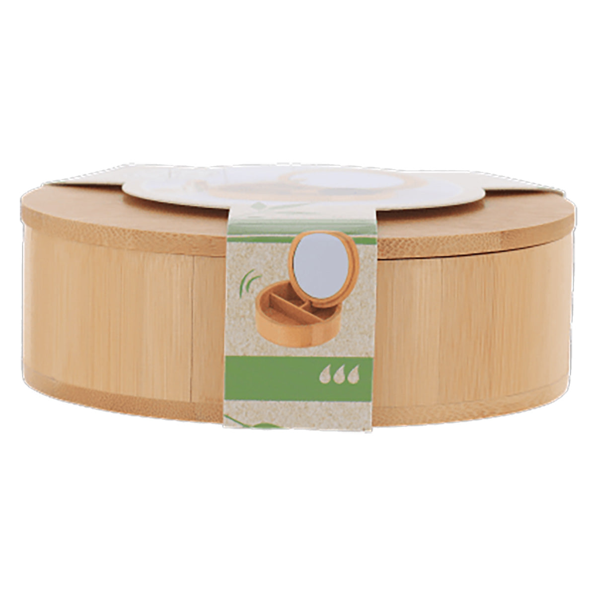 Cutie rotundă din bambus cu oglindă – Bambus natural