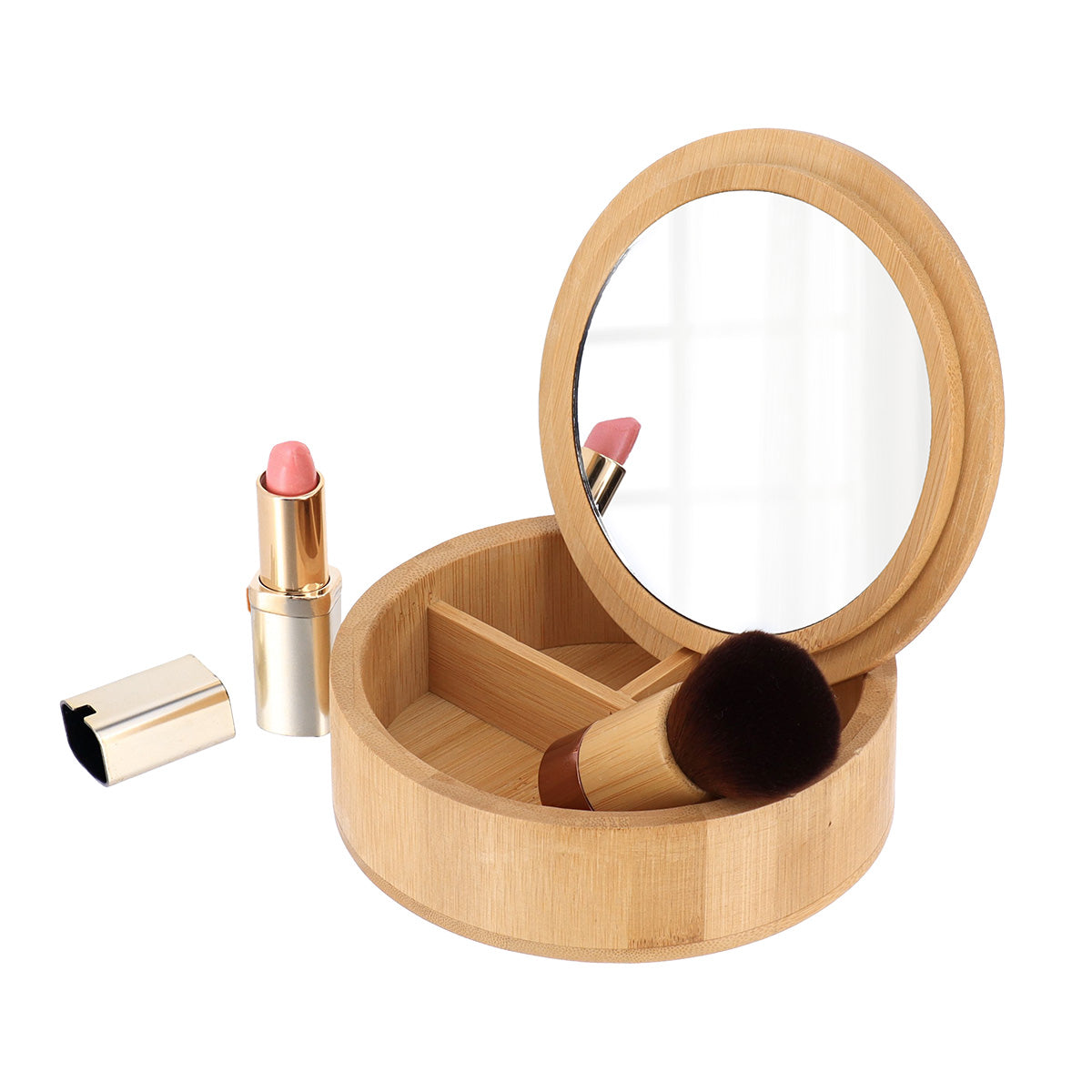 Cutie rotundă din bambus cu oglindă – Bambus natural