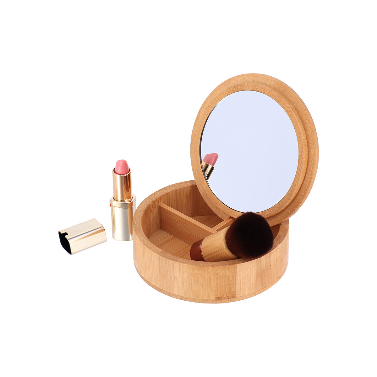 Cutie rotundă din bambus cu oglindă – Bambus natural