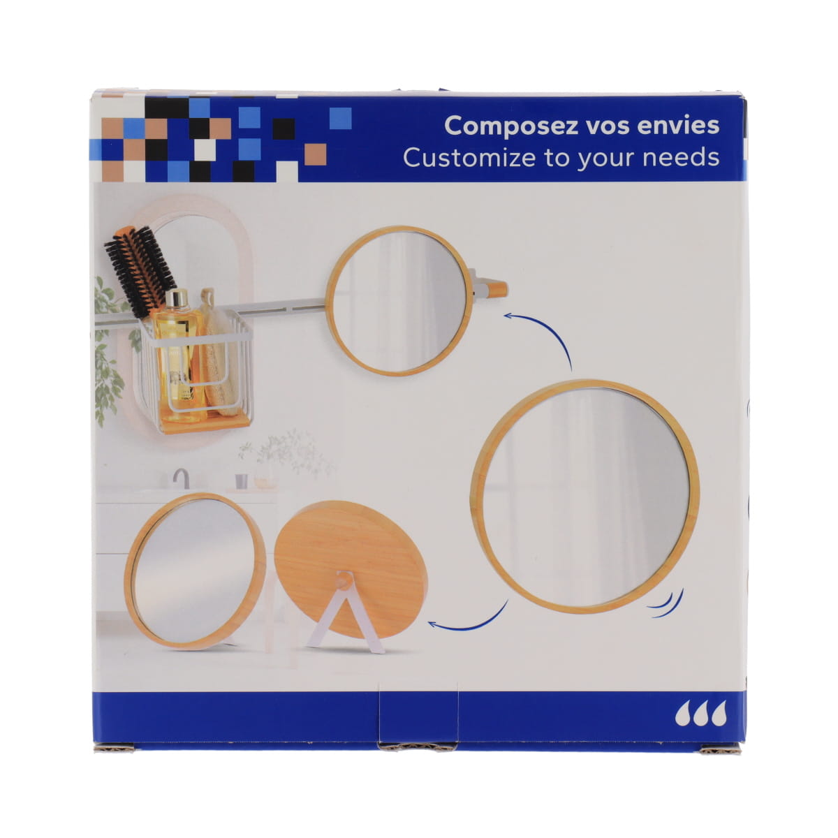 Oglindă rotundă 1 față, fixabilă pe tijă sau cu bază – Bambus