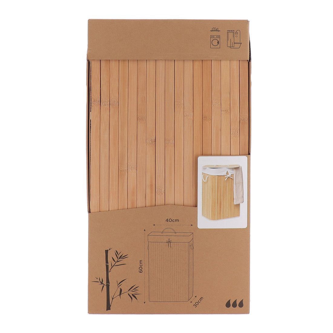 Coș de rufe pliabil dreptunghiular – Bambus / Țesătură in