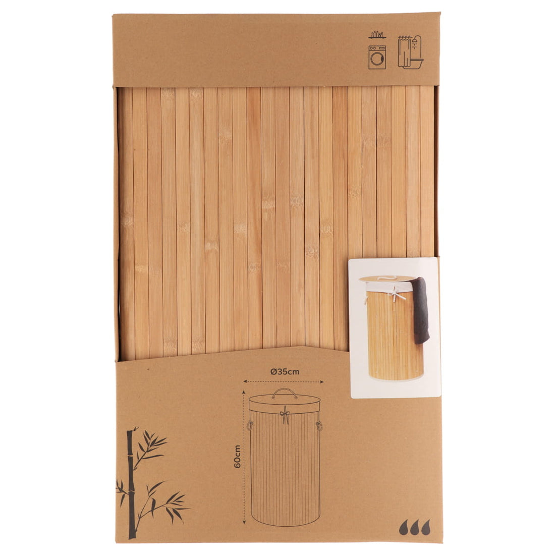 Coș de rufe rotund pliabil din bambus – Bambus / Țesătură in