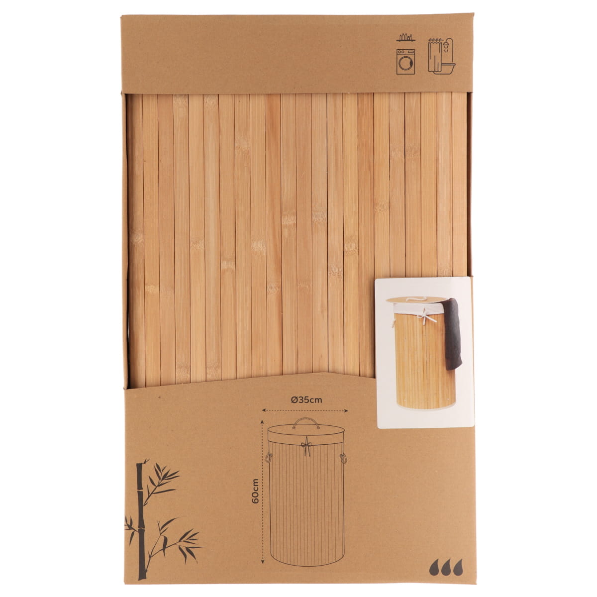 Coș de rufe rotund pliabil din bambus – Bambus / Țesătură in