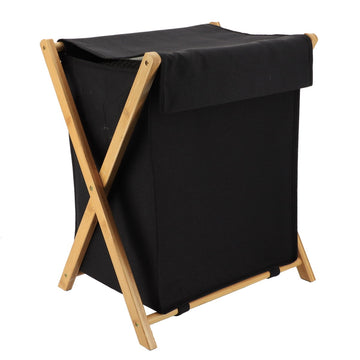 Coș de Rufe Pliabil din Bambus 54L - Negru/Bambus