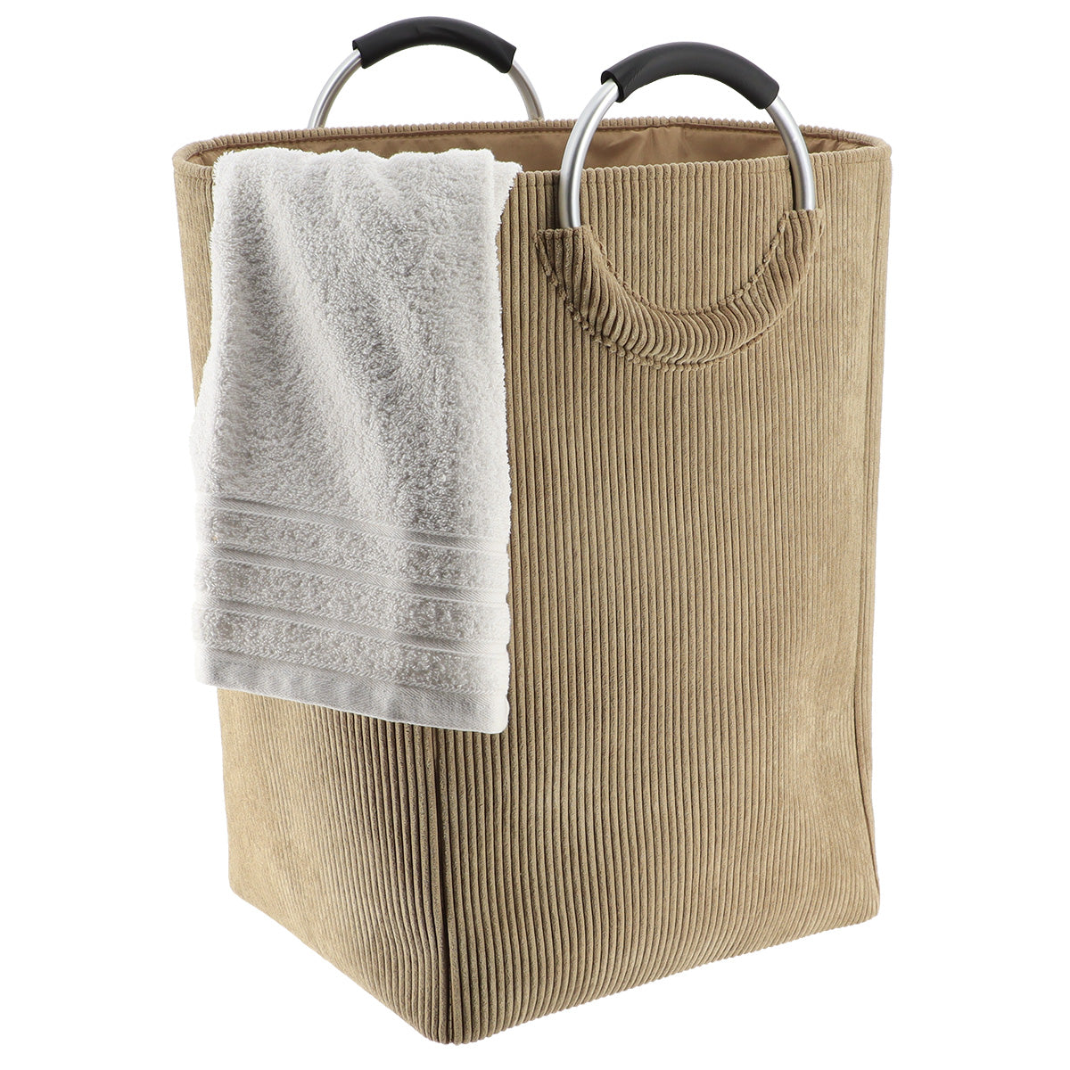Coș rufe pliabil din catifea reiată 55L – Taupe