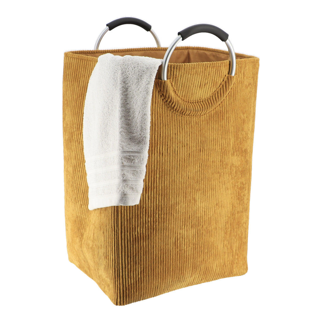 Coș rufe pliabil din catifea reiată 55L – Muștar