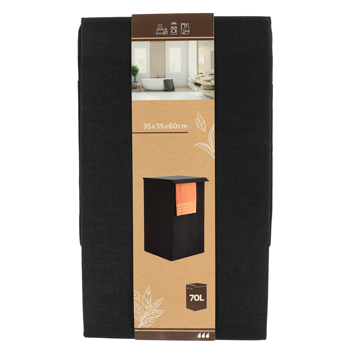 Coș rufe pliabil din poliester/MDF 55L – Negru