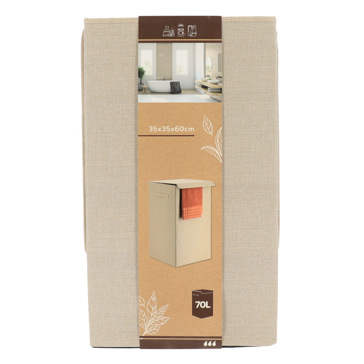 Coș rufe pliabil din poliester/MDF 55L – Natural