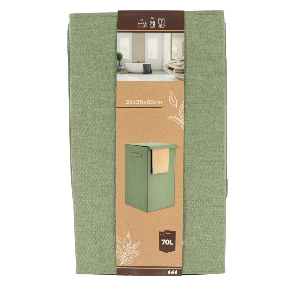 Coș rufe pliabil din poliester/MDF 55L – Verde
