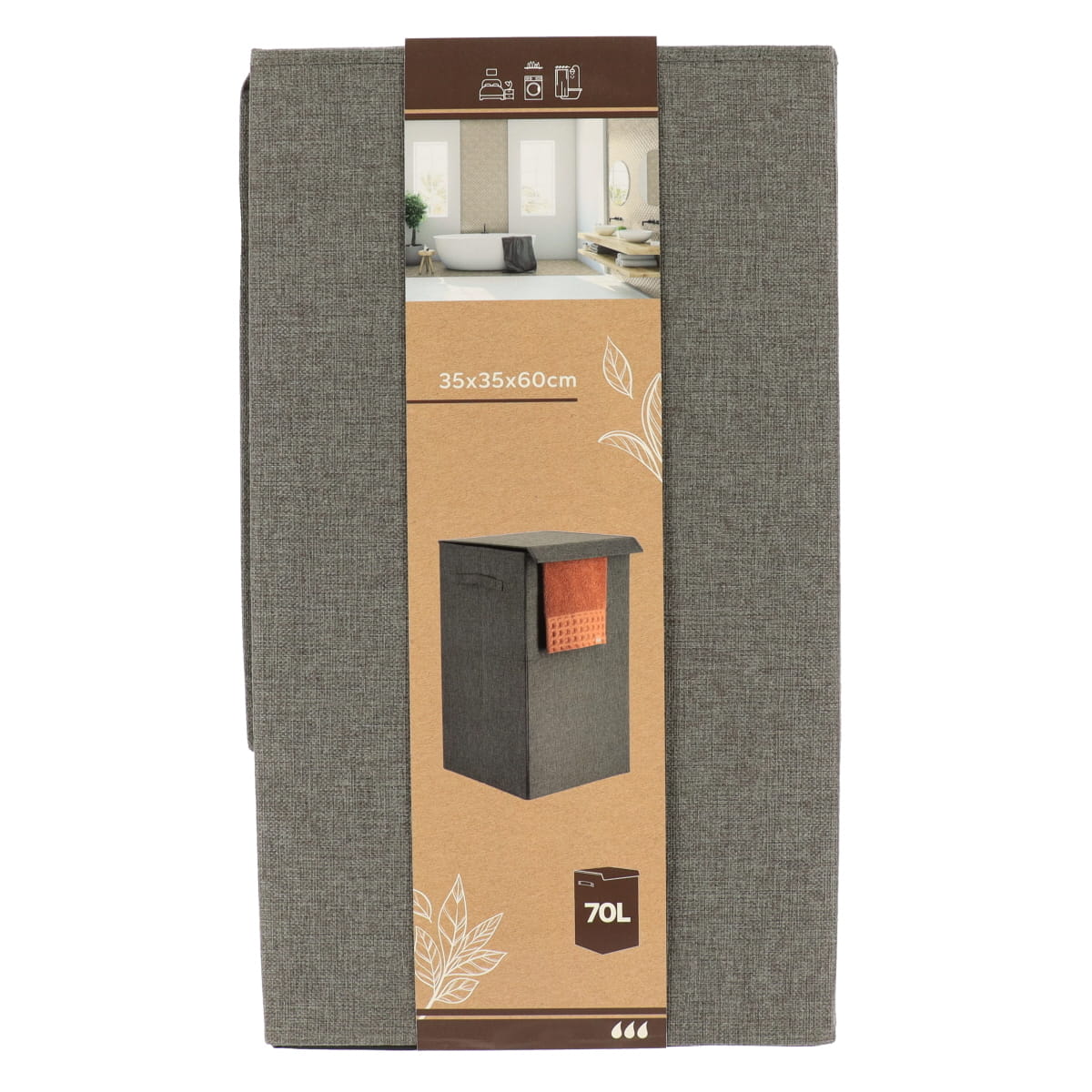 Coș rufe pliabil din poliester/MDF 55L – Gri