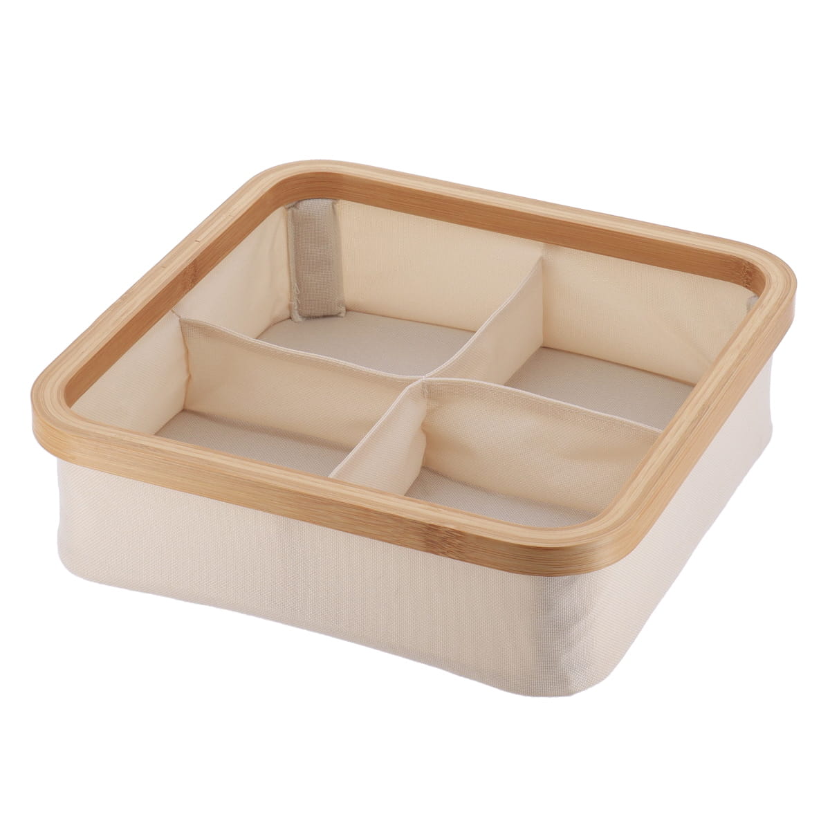 Coș de depozitare pliabil din poliester cu cadru din bambus – formă pătrată cu 4 compartimente, natural/bambus