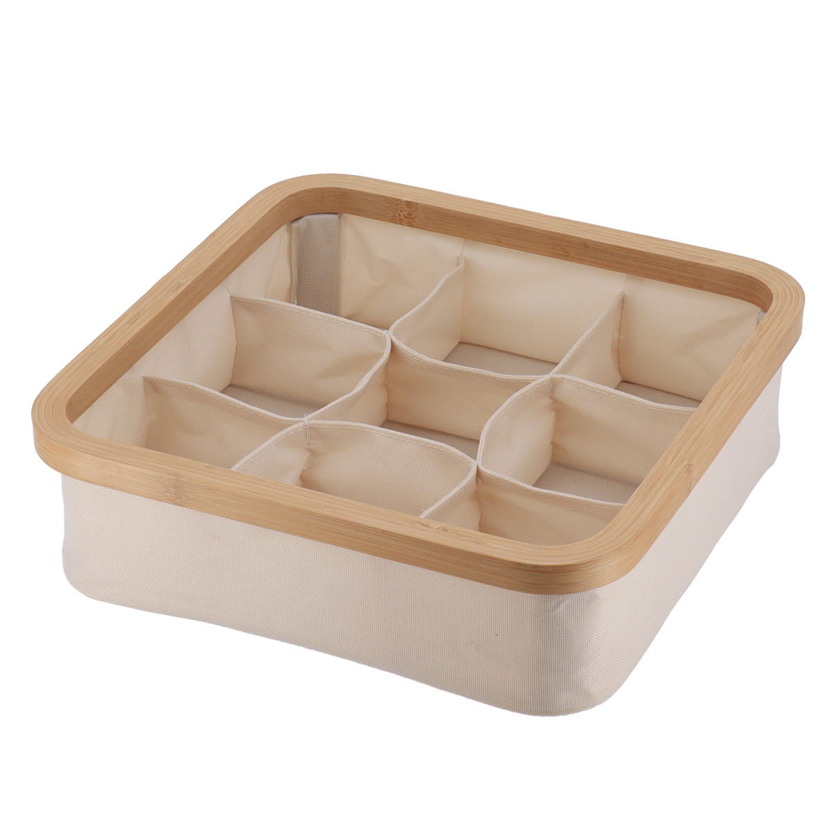 Coș de depozitare pliabil din poliester cu cadru din bambus – formă pătrată cu 9 compartimente, natural/bambus