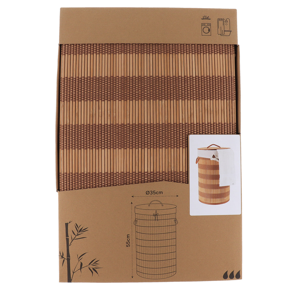 Coș de rufe rotund pliabil din bambus cu capac – Natur/Maro