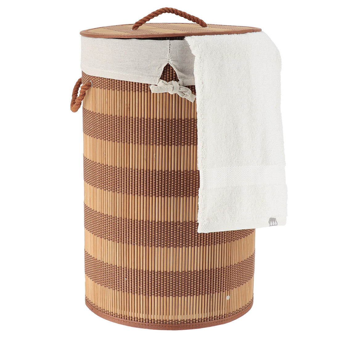Coș de rufe rotund pliabil din bambus cu capac – Natur/Maro