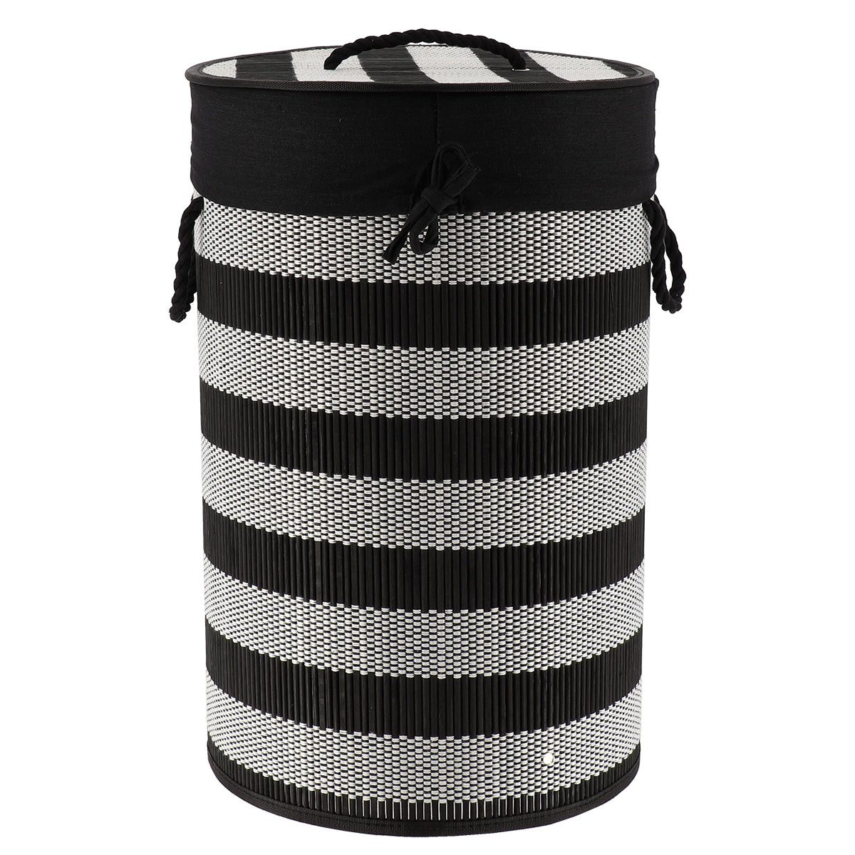 Coș de rufe rotund pliabil din bambus cu capac – Negru/Alb