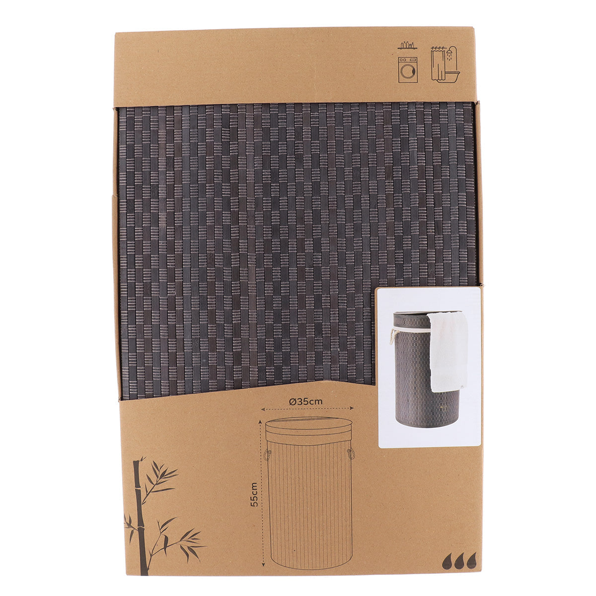 Coș de rufe rotund pliabil din bambus cu capac integrat – Gri