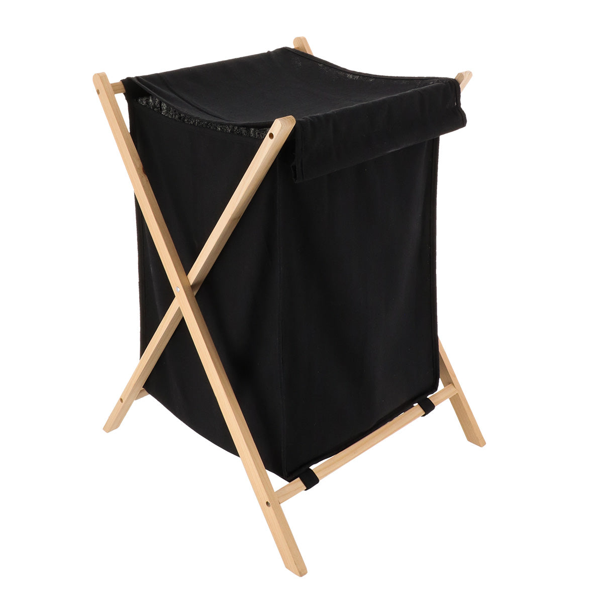 Coș de rufe pliabil din lemn de molid și material textil – Natural/Negru