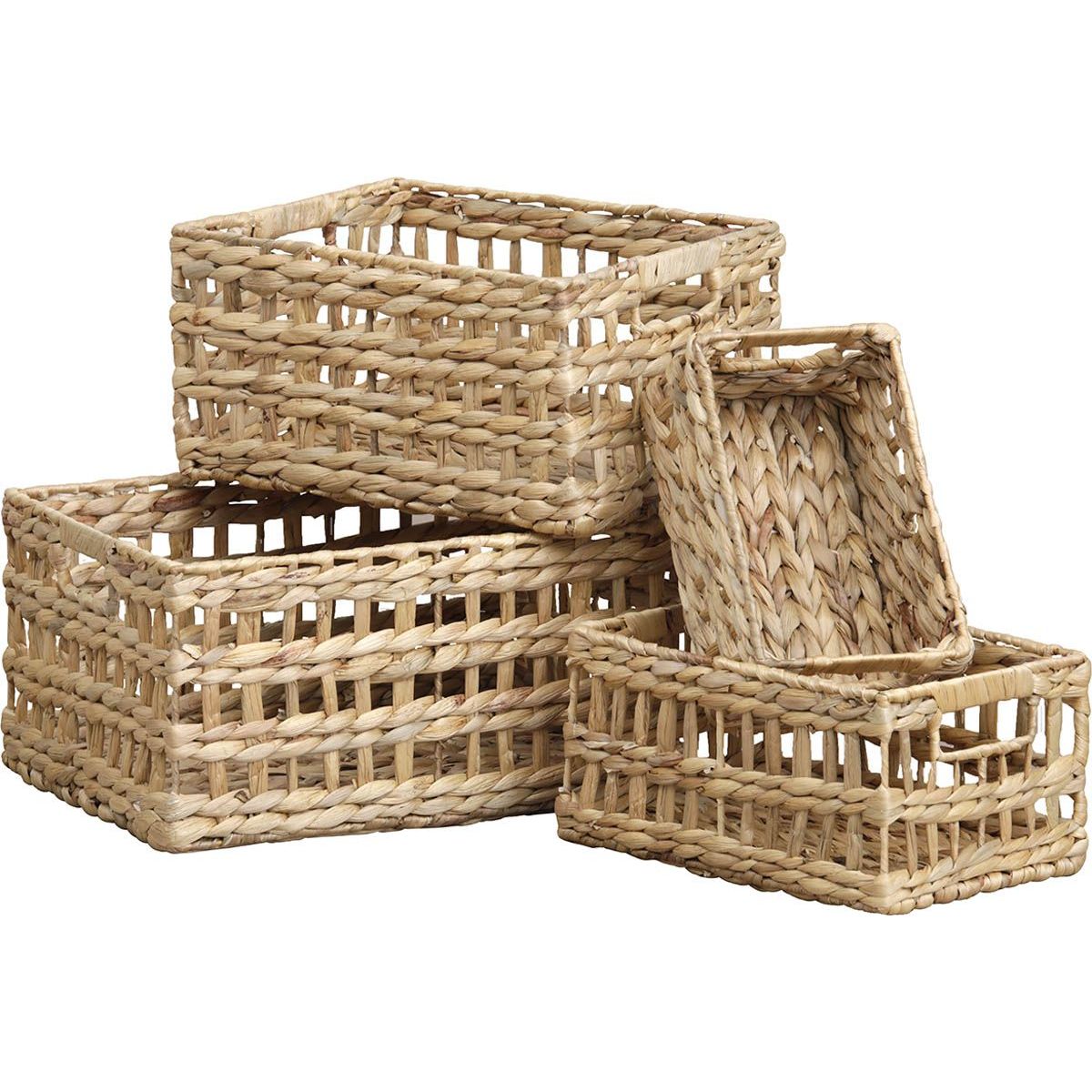 Set 4 coșuri dreptunghiulare din zambilă de apă cu împletitură deschisă – NATURAL
