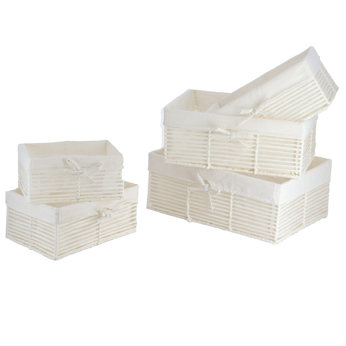 Set de 5 cu Structură Metalică - Alb/Țesătură de In
