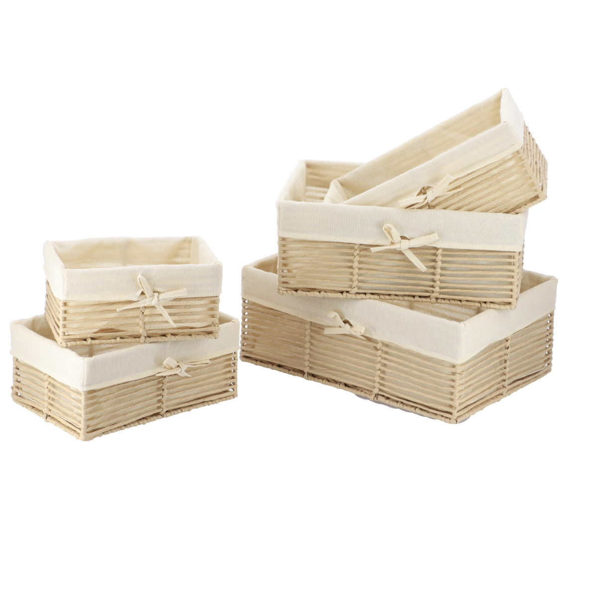 Set 5 coșuri dreptunghiulare din hârtie cu structură metalică – NATURAL/NATURAL FABRIC