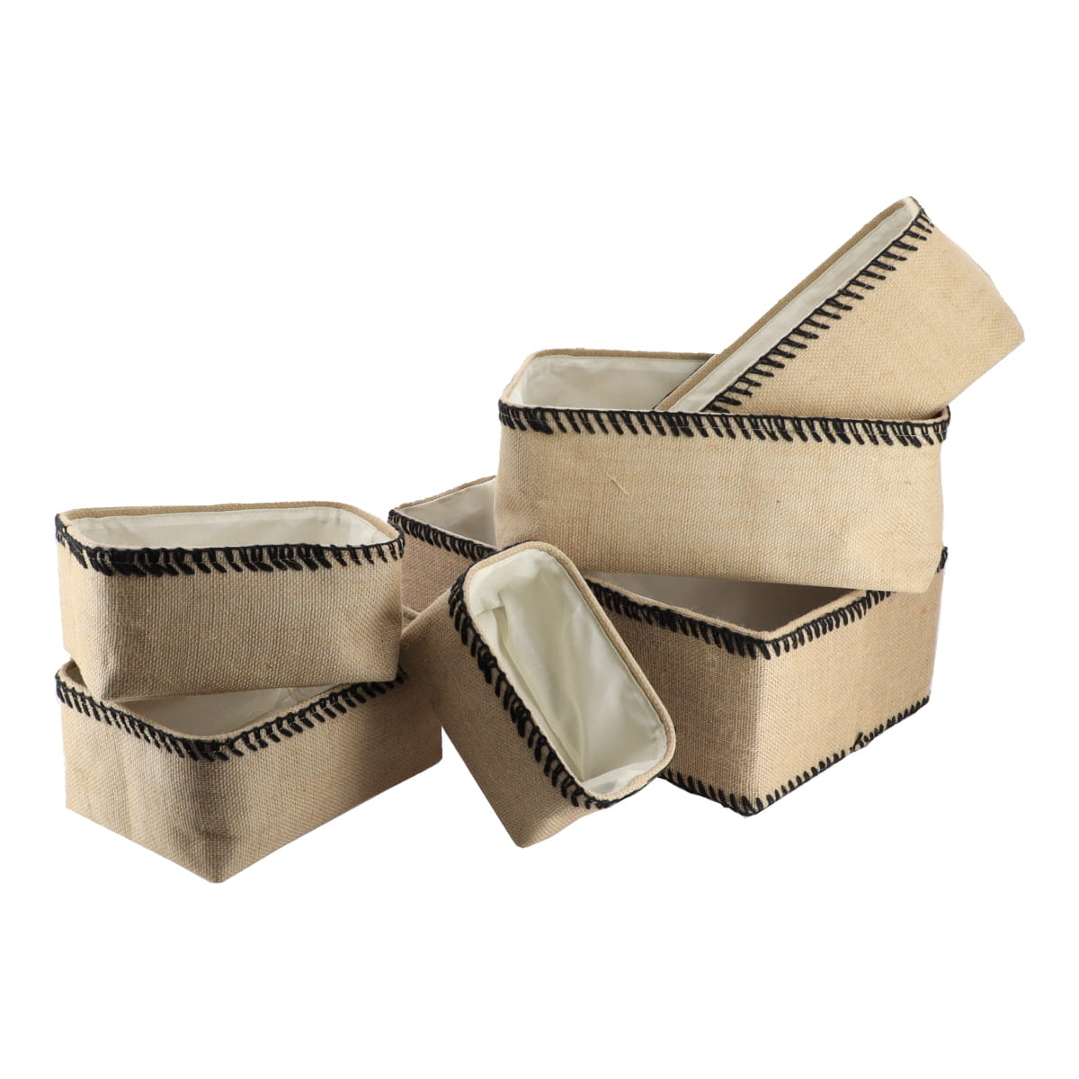 Set 6 coșuri dreptunghiulare din iută – NATURAL