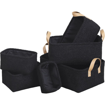 Set de 6 Coșuri Teddy din Poliester Plușat - Negru