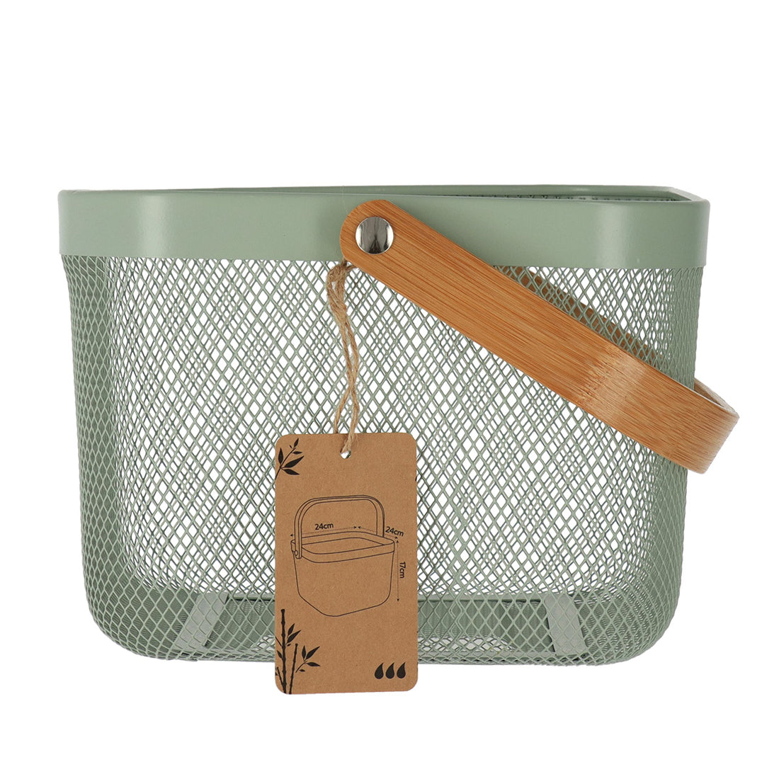 Coș pătrat din metal cu mâner din bambus – Kaki