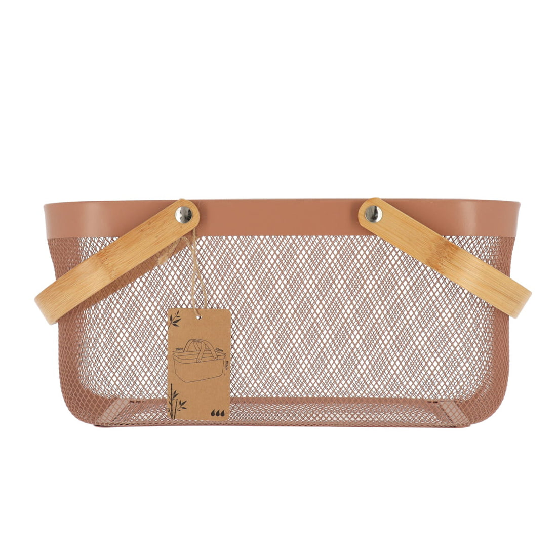 Coș dreptunghiular din metal cu mâner din bambus – Caramel