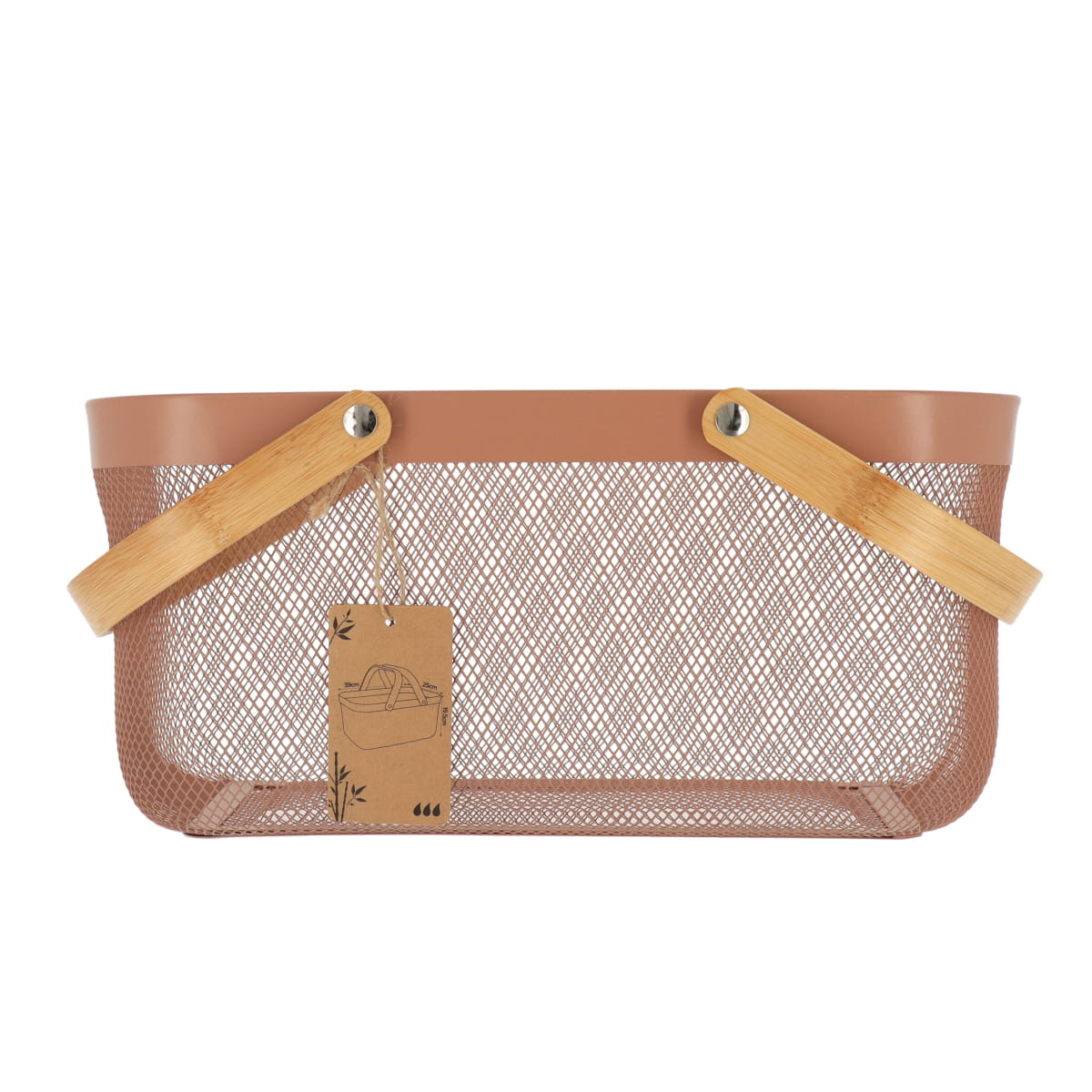 Coș dreptunghiular din metal cu mâner din bambus – Caramel