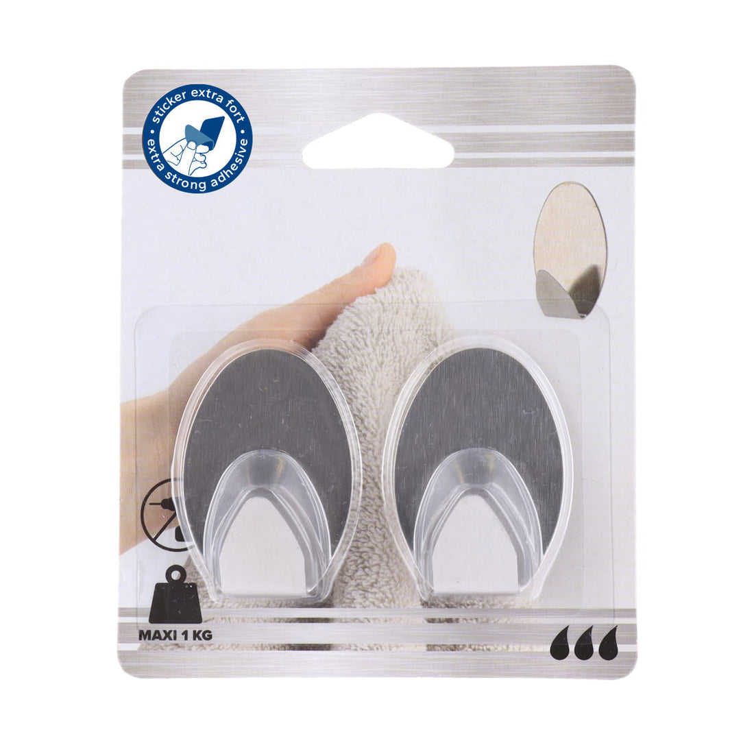 Set 2 Cârlige Oțel Inoxidabil Oval cu Adeziv 3M Crom