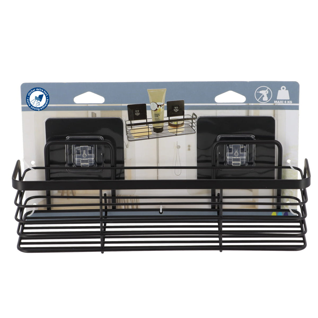 Coș de duș rectangular mic din inox – adeziv 3M – negru mat