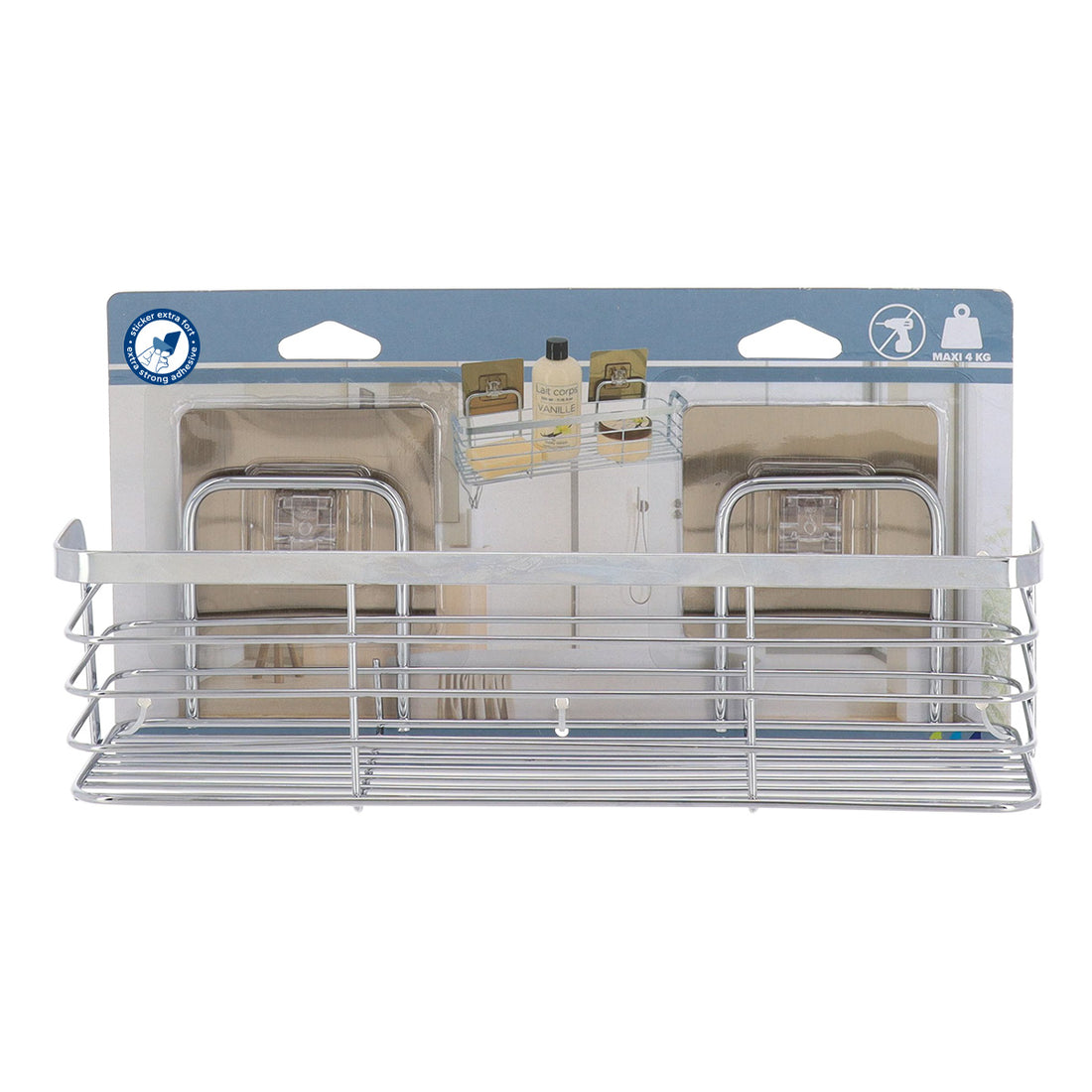 Coș de duș rectangular mic din inox – adeziv 3M – finisaj cromat