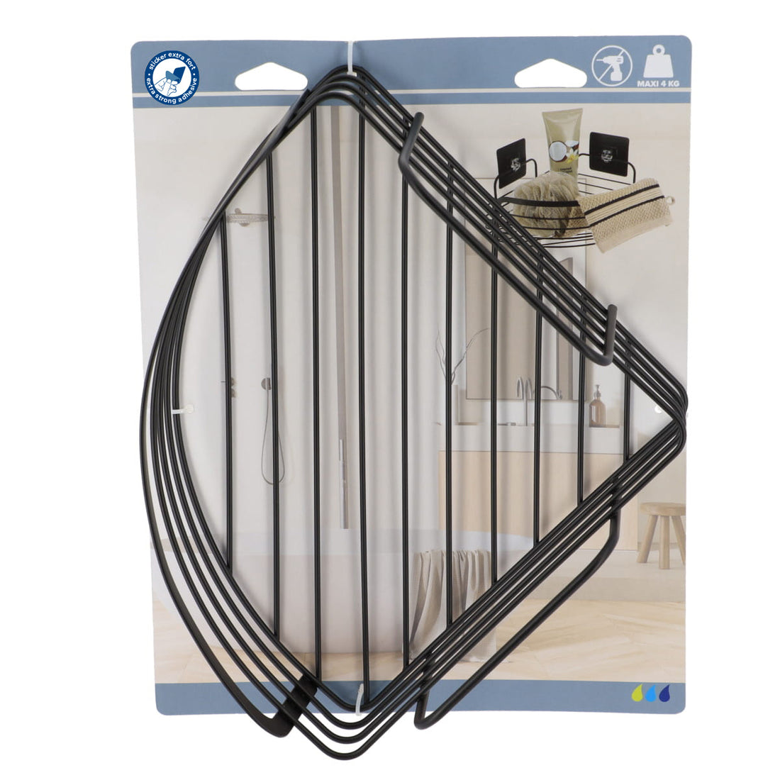 Etajeră de colț din inox – adeziv 3M – negru mat