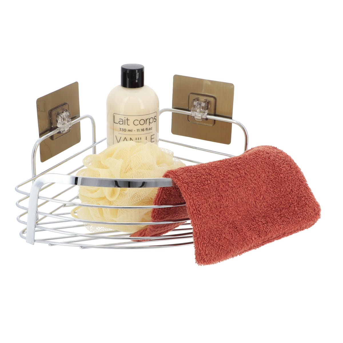 Etajeră de colț din inox – adeziv 3M – finisaj cromat