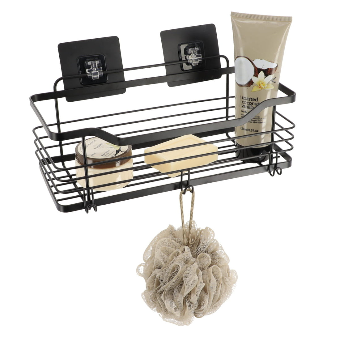 Coș de duș rectangular mare din inox – adeziv 3M – negru mat