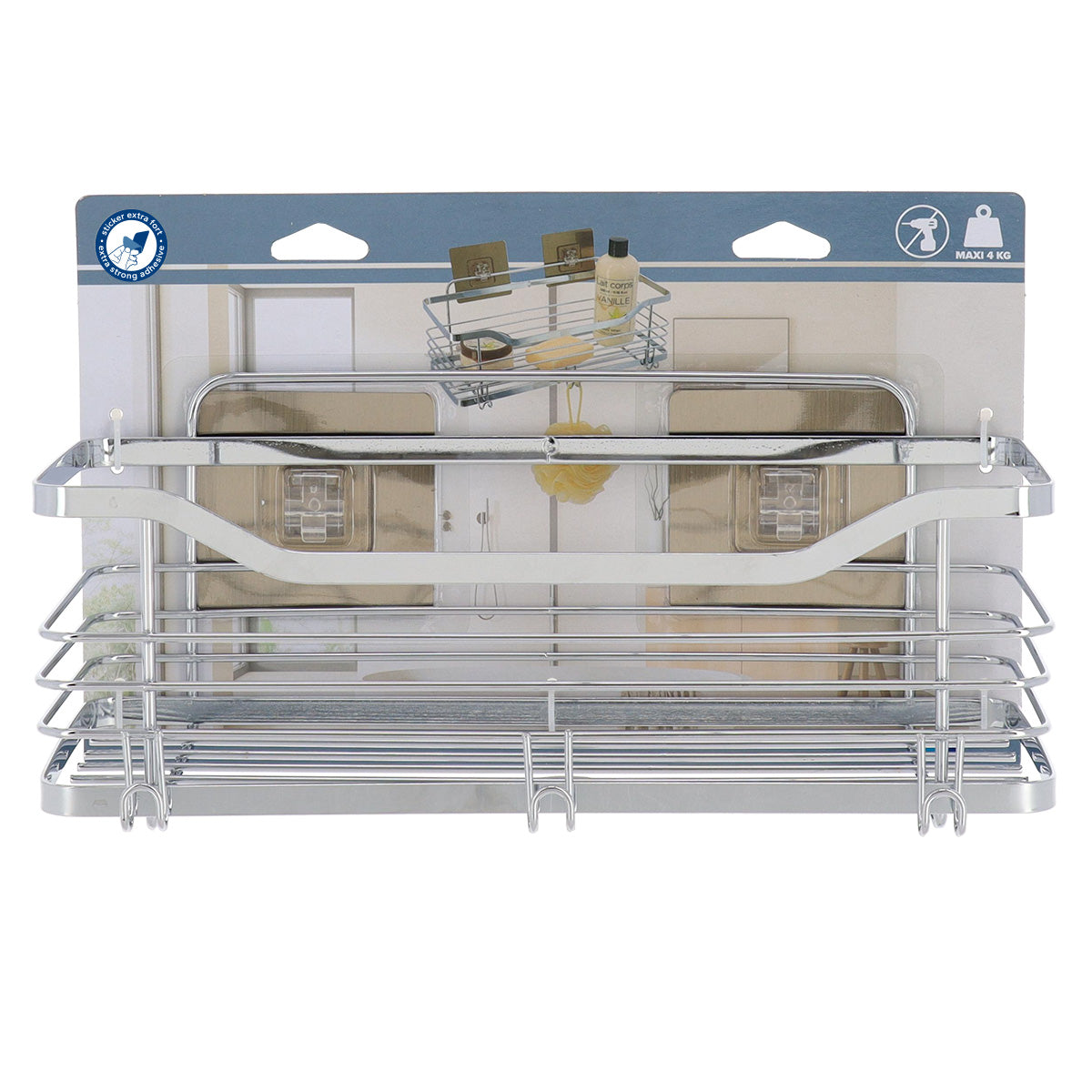 Coș de duș rectangular mare din inox – adeziv 3M – finisaj cromat