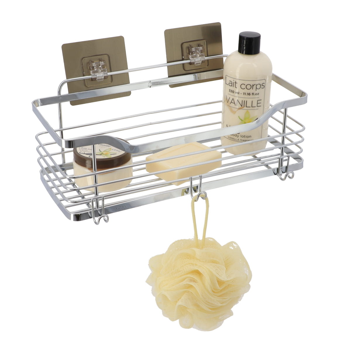 Coș de duș rectangular mare din inox – adeziv 3M – finisaj cromat