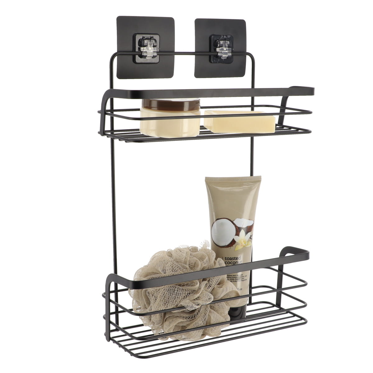 Etajeră de duș cu 2 rafturi din inox – adeziv 3M – negru mat