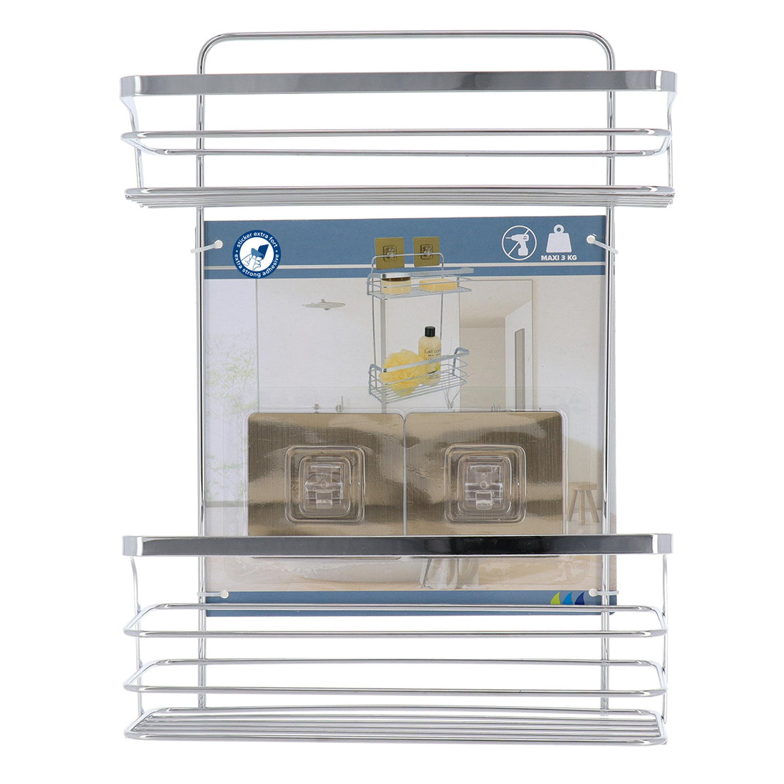 Etajeră de duș cu 2 rafturi din inox – adeziv 3M – finisaj cromat