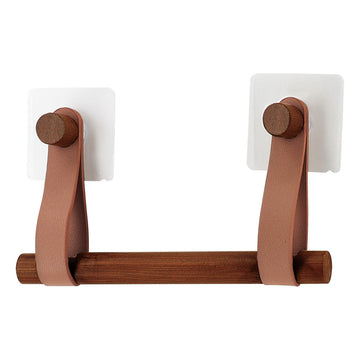 Dispenser hârtie igienică din bambus + curea imitație piele pe sticker – DARK NATURAL