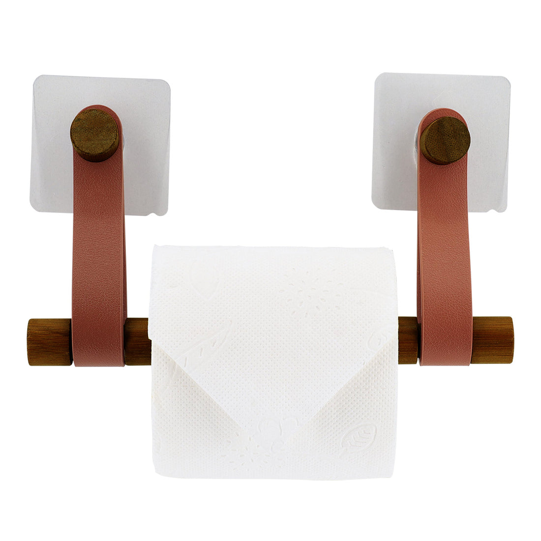 Dispenser hârtie igienică din bambus + curea imitație piele pe sticker – AMBER