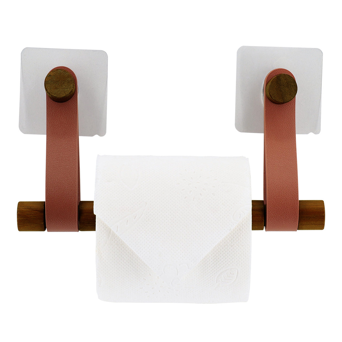 Dispenser hârtie igienică din bambus + curea imitație piele pe sticker – AMBER