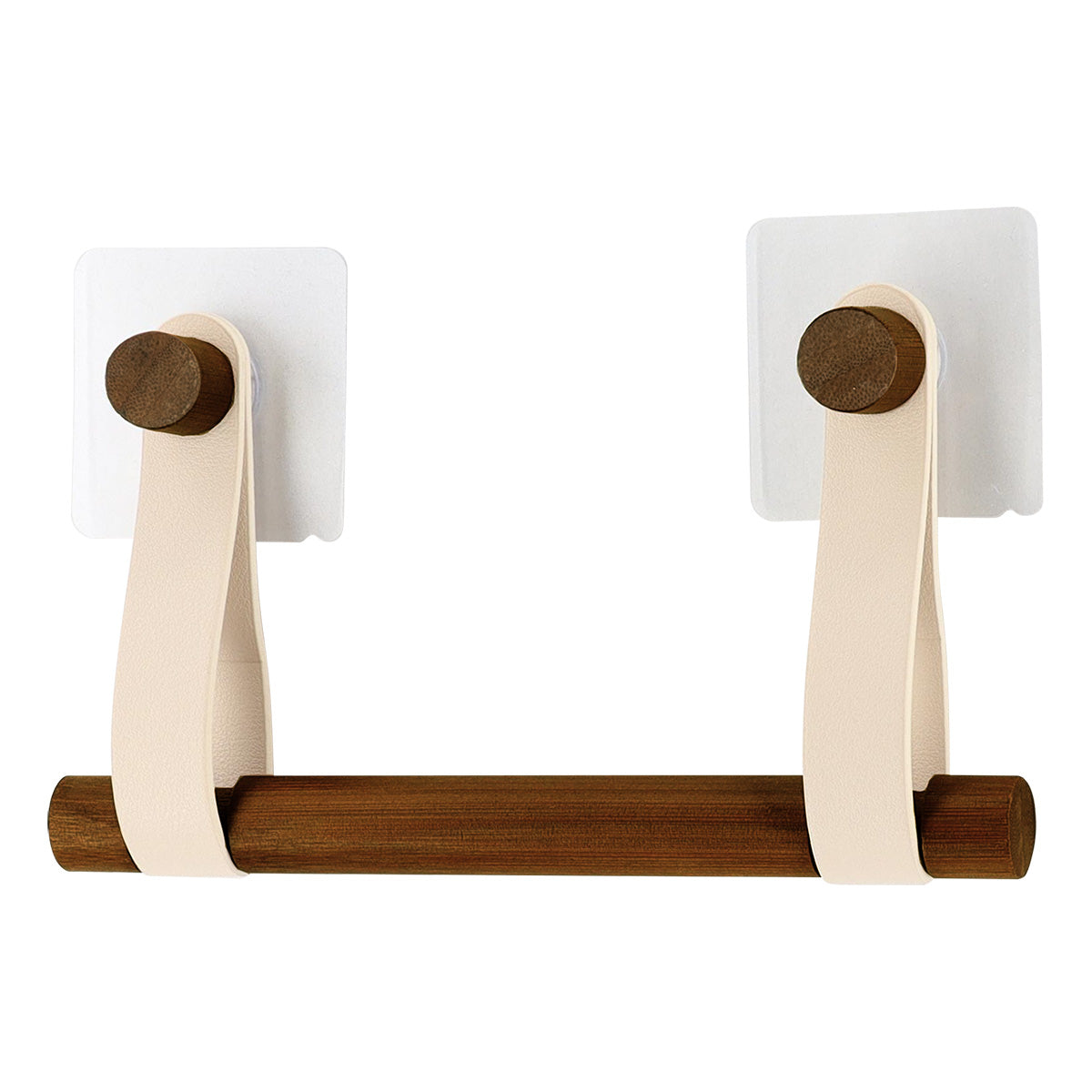 Dispenser hârtie igienică din bambus + curea imitație piele pe sticker – CREAM