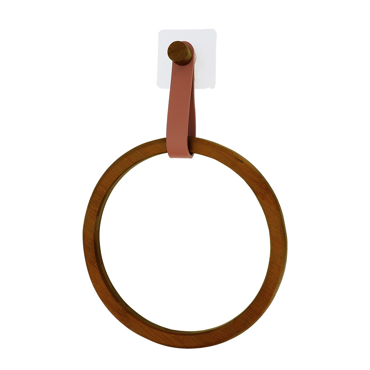 Suport prosop rotund din bambus + curea imitație piele pe sticker – AMBER