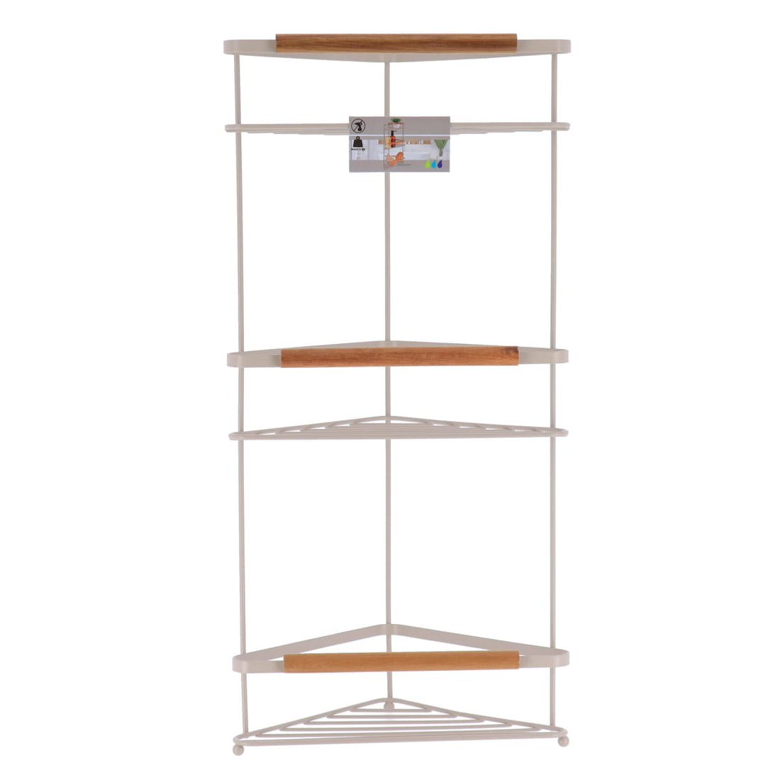 Etajeră de colț cu 3 niveluri – metal și decor acacia – bej natural