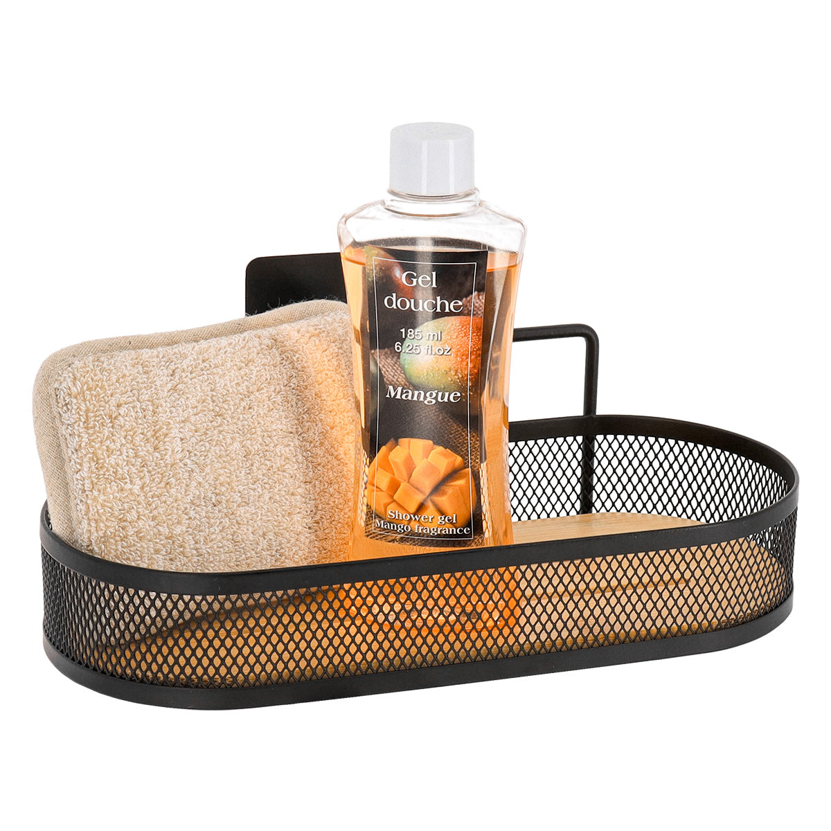 Etajeră ovală din metal cu rafturi din bambus – adeziv 3M – negru mat