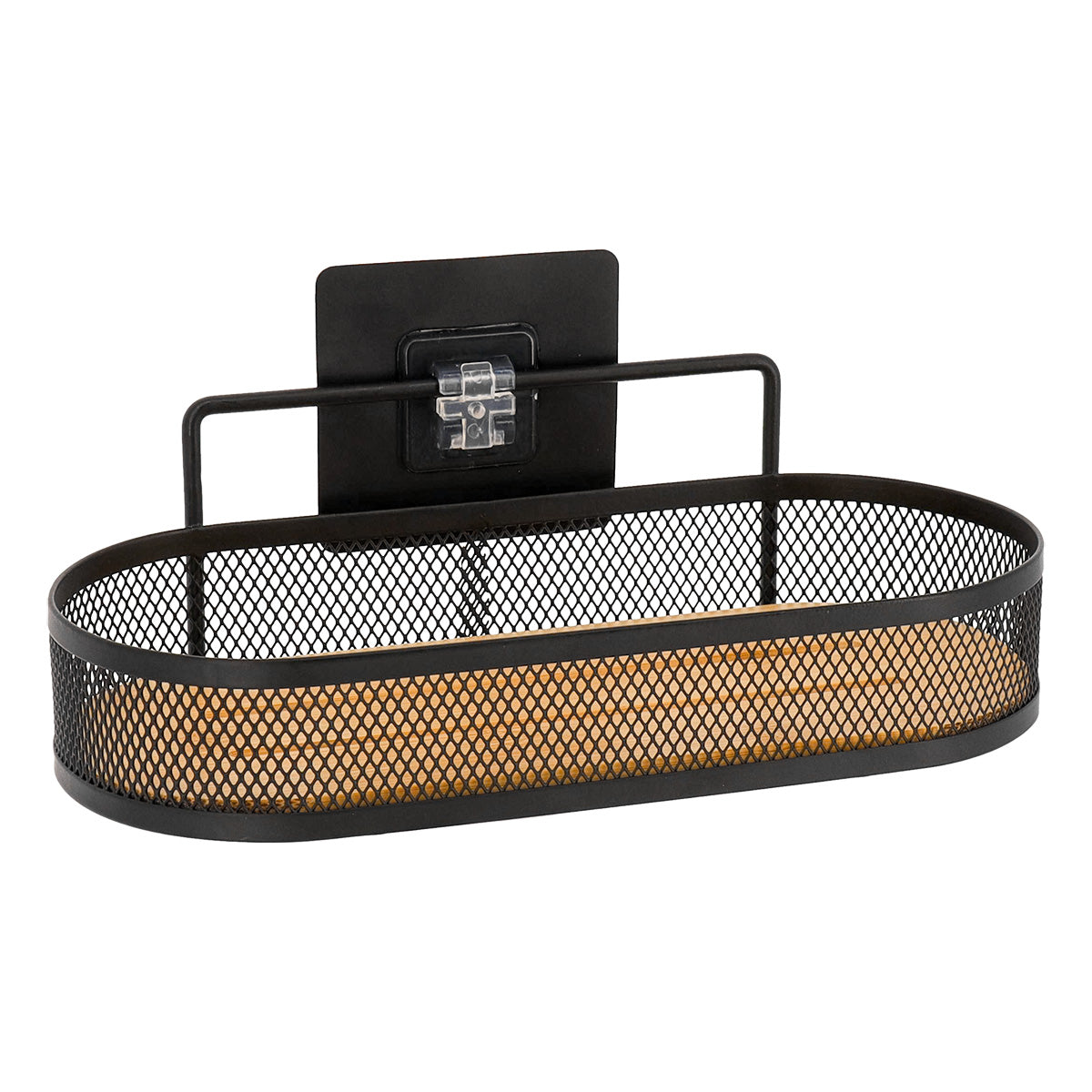 Etajeră ovală din metal cu rafturi din bambus – adeziv 3M – negru mat