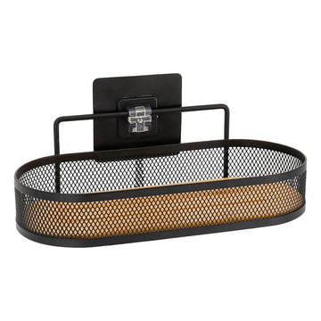 Etajeră ovală din metal cu rafturi din bambus – adeziv 3M – negru mat