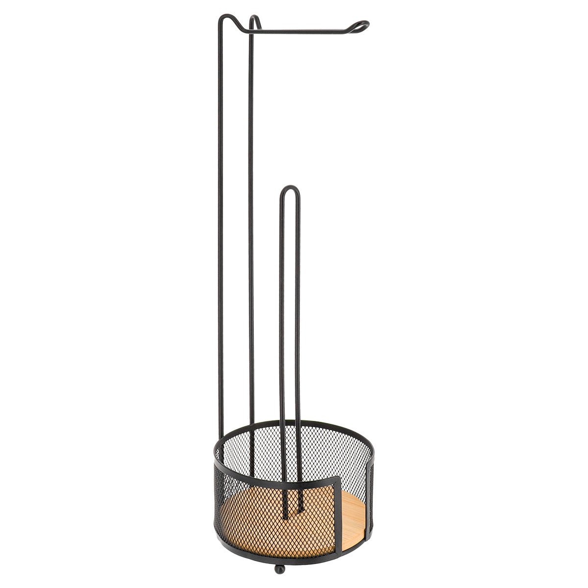 Dispenser hârtie igienică + rezervă – metal și bambus – negru mat